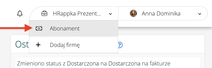 Opiekun firmy w systemie znajduje się w zakładce Abonament
