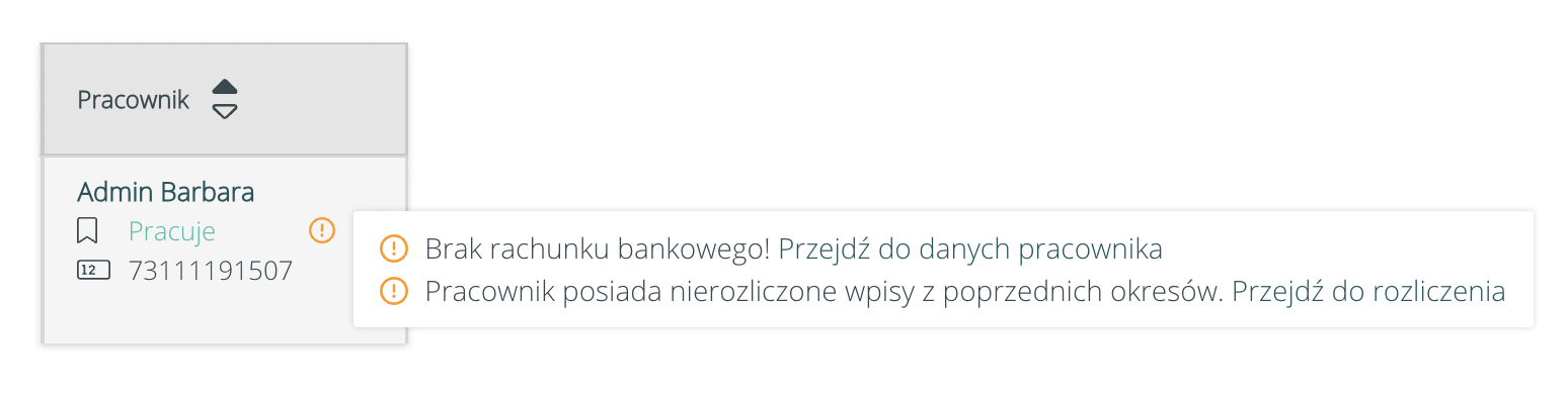 Kolumna pracownika na rozliczeniu pracownika